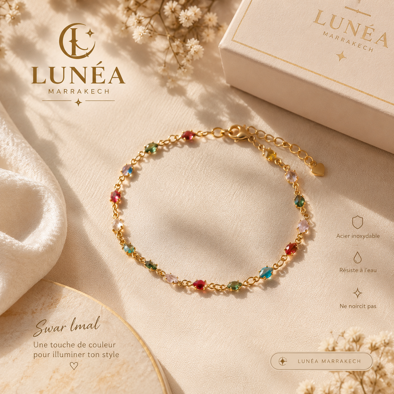 Bracelet femme doré multicolore – Lunéa Marrakech