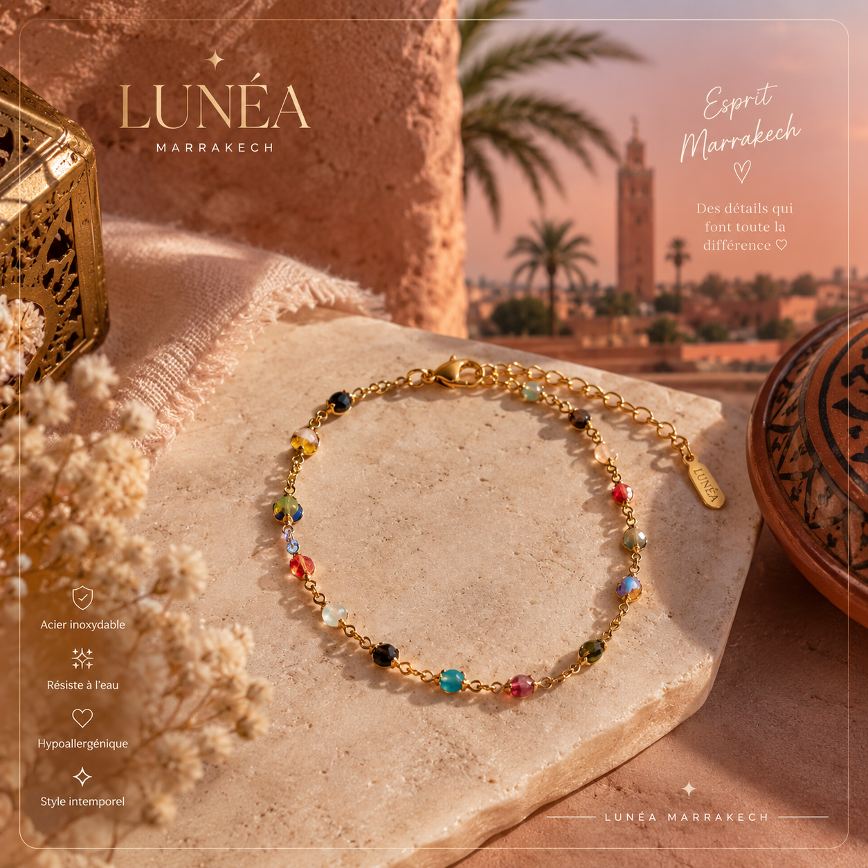 Bracelet femme doré multicolore – Lunéa Marrakech