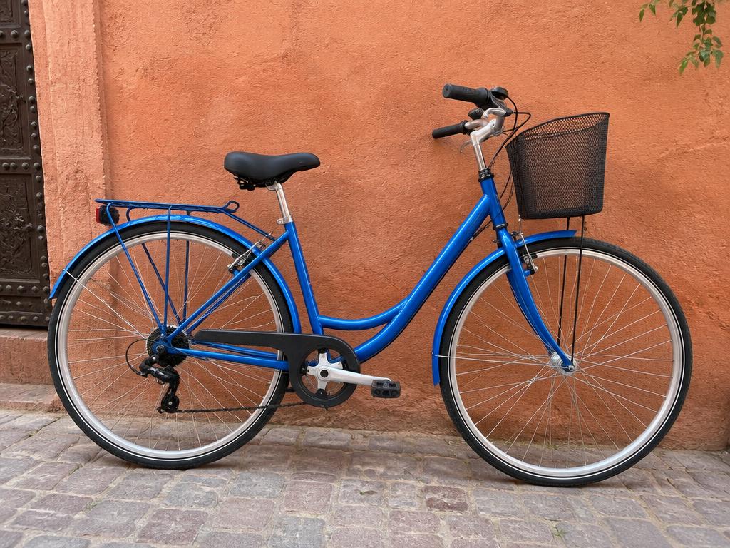 Vélo de ville bleu — parfait pour la médina