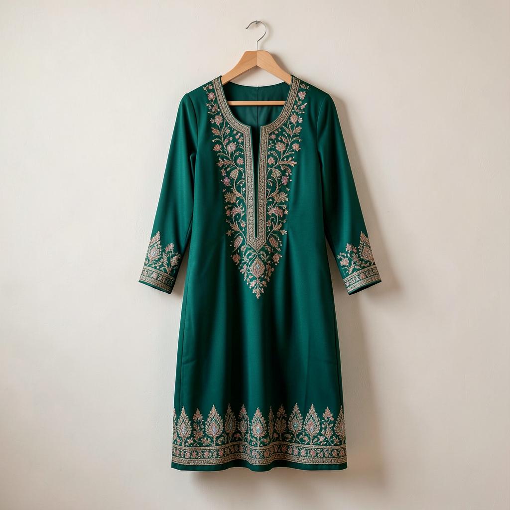 Caftan vert émeraude brodé main