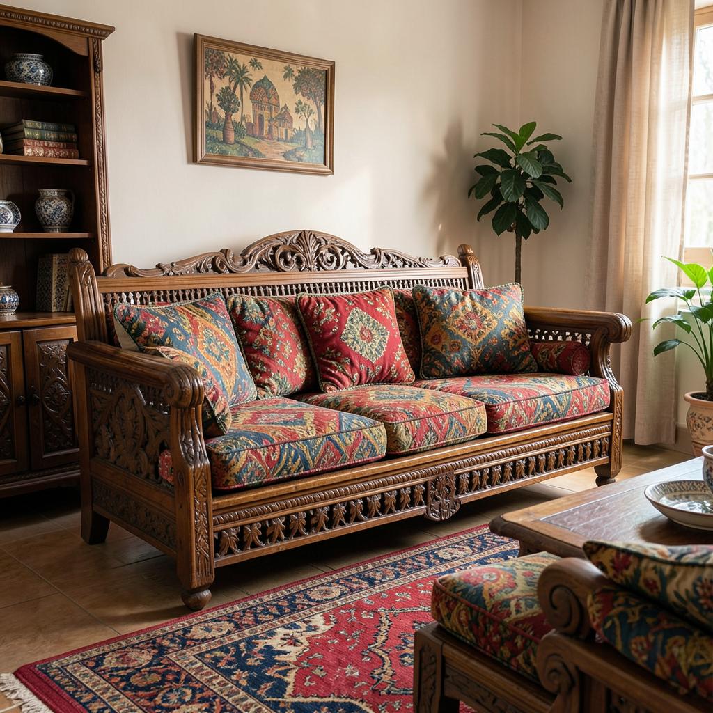 Salon marocain traditionnel en bois sculpté